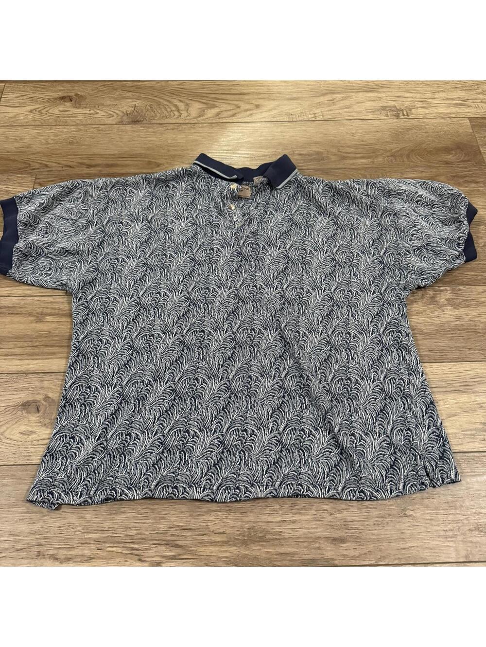 Vtg 90s Evan Picone Sport Abstract Knit Polo Shirt XL